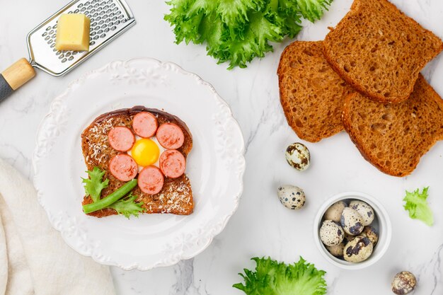 Close up on rye bread with sausage