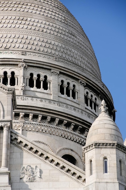 Close-up on Sacre Coeur cathedral in Paris France. Architectural details