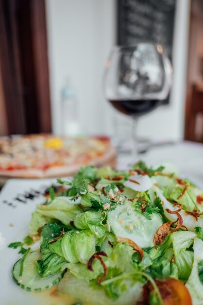 Close-up of salad in plate on table