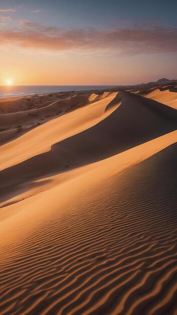 A close up of a sand dune with the sunset in the background