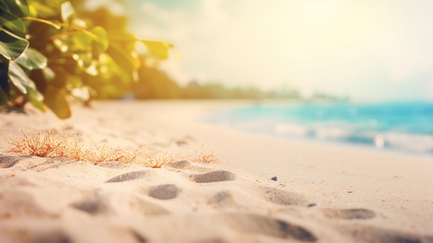 砂をクローズアップ海景抽象夏砂浜熱帯背景ぼかし海海と空の光のボケ味ジェネレーティブAI