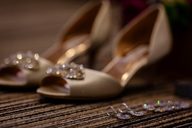 Close-up of sandals on table