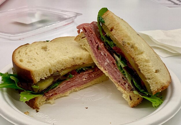 Close-up of sandwich served in plate