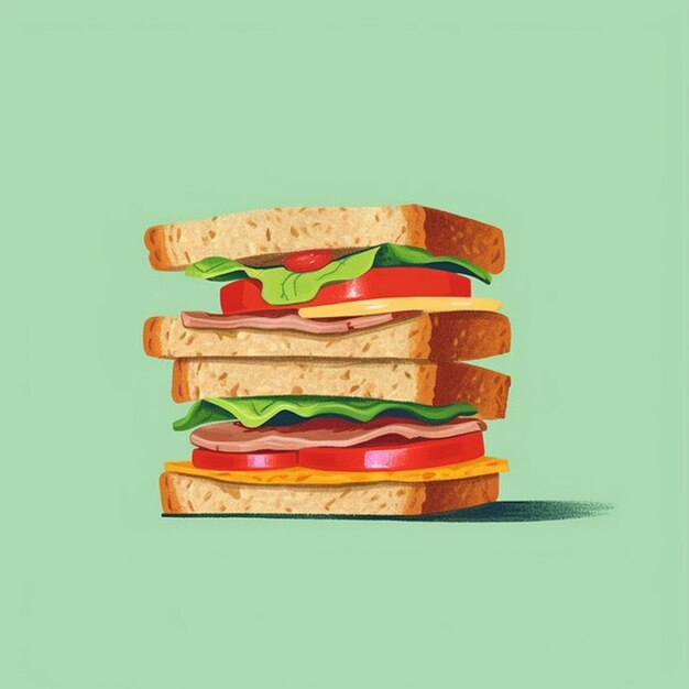 Photo a close up of a sandwich with meat and cheese on a green background generative ai