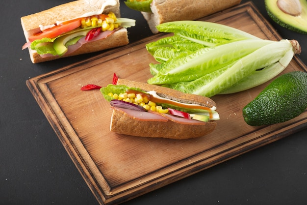 Close up on sandwich with vegetablesvarious