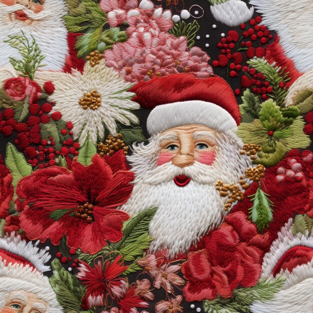 a close up of a santa claus face on a christmas quilt generative ai