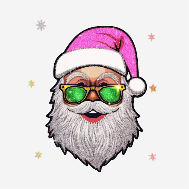 a close up of a santa claus face with sunglasses and a beard generative ai