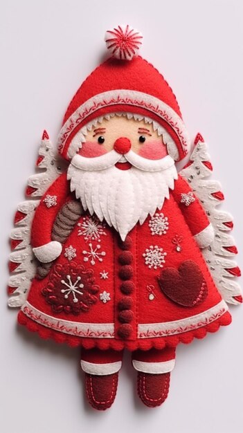 빨간 코트와  수염을 가진 산타클로스 장식품의 클로즈업