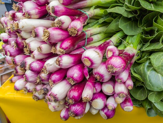 Close-up of scallions at market for sale