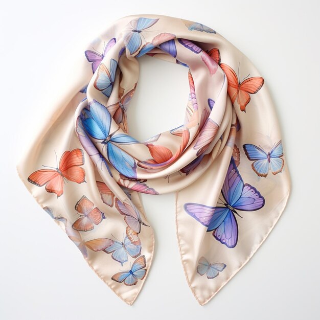 Photo a close up of a scarf with butterflies on it generative ai