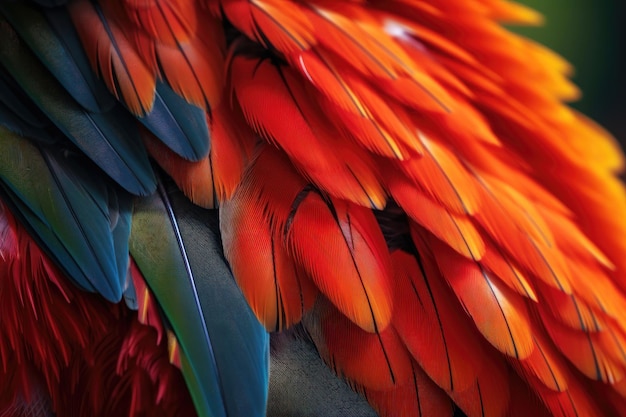 Photo close up of scarlet macaw bird's feathers ai generated