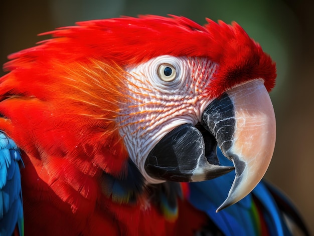 緋色のコンゴウインコのクローズ アップ