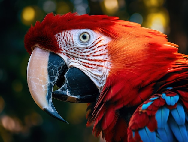 close up of a Scarlet macaw