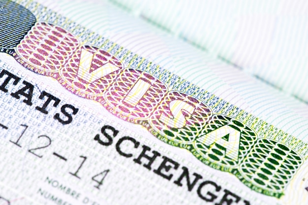 Close up of schengen visa