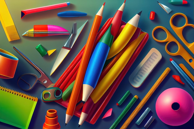 Close up of school supplies Generative Ai