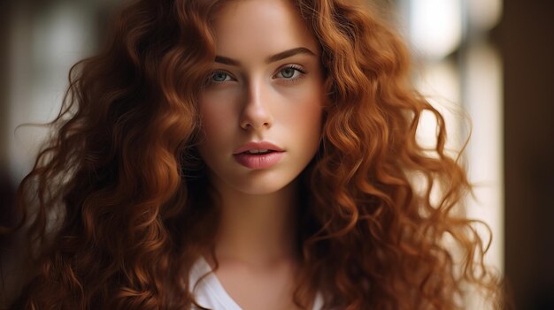 Foto close-up schoonheid portret van een meisje met krullen