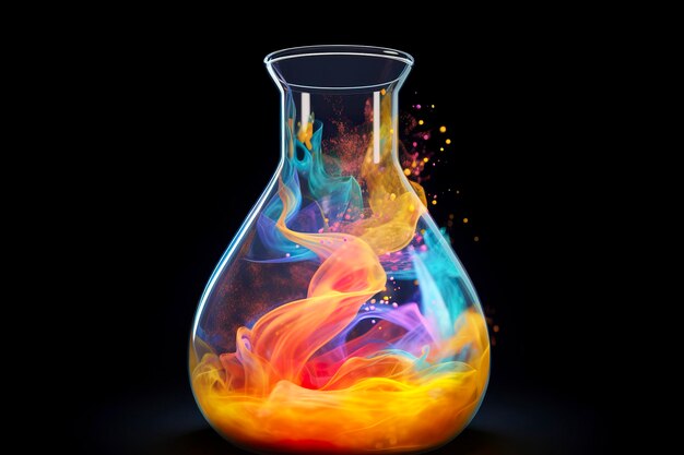 Close Up of a Science Beaker Filled with Multi Colored Liquids AI Generative