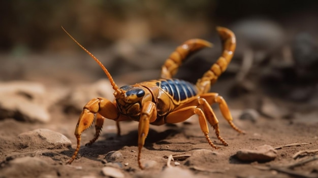 A close up of a scorpion on the ground