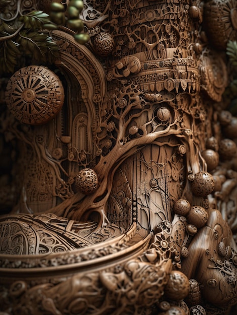 A close up of a sculpture of a tree an abstract sculpture AI generation