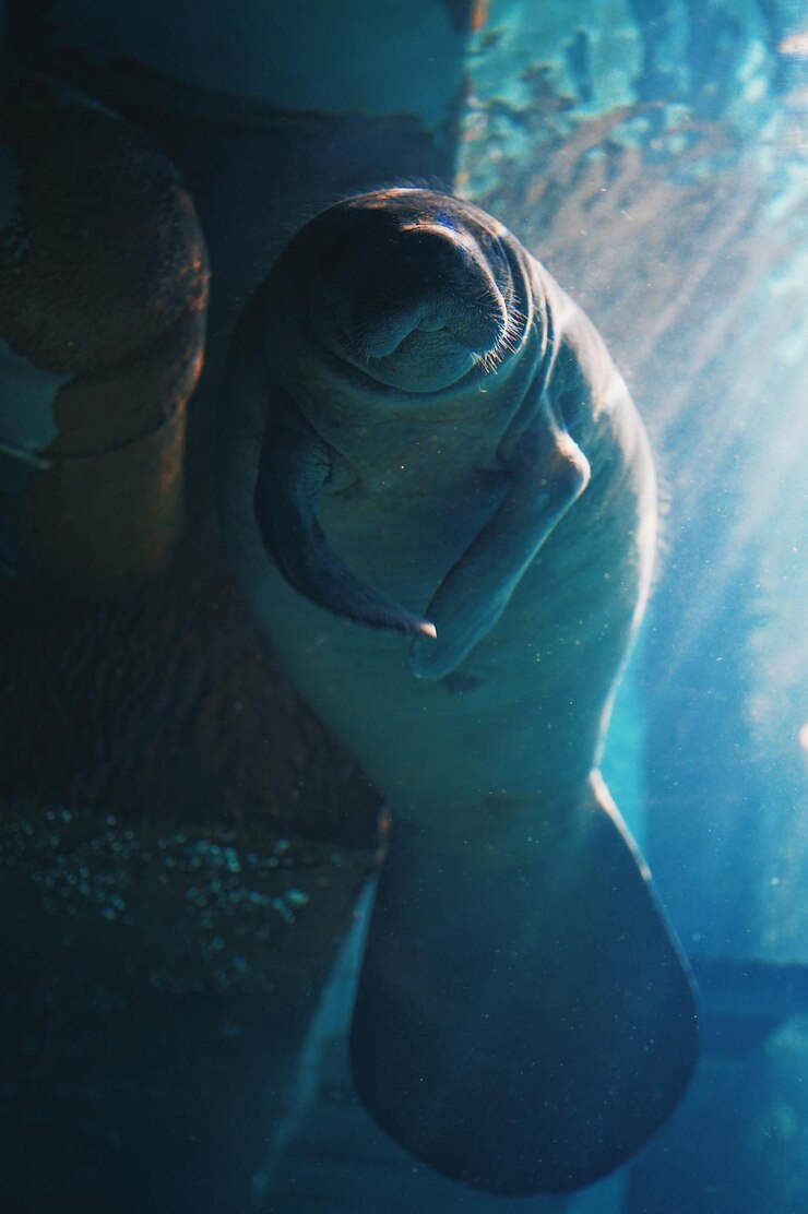 Photo close-up of sea cow swimming in sea
