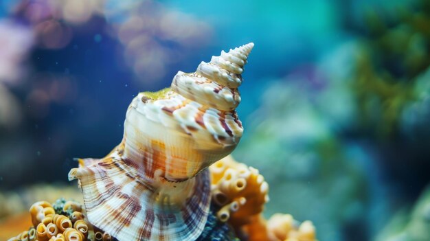 Close Up of a Sea Shell on Coral