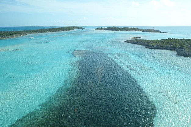 Foto close-up della riva del mare contro il cielo blu