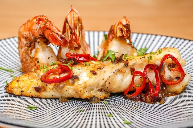 Close-up of seafood served on table