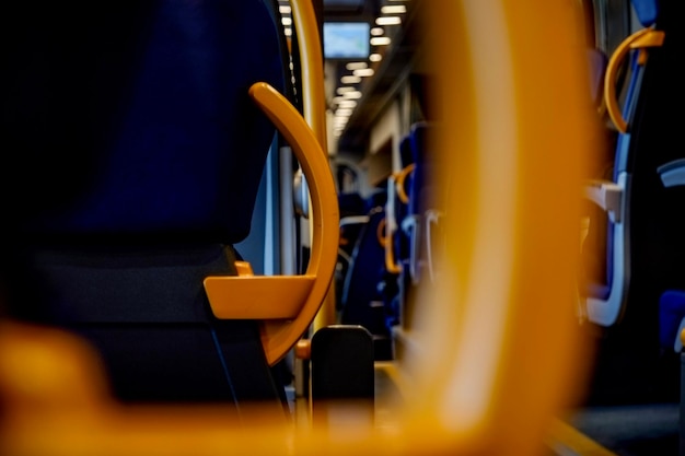 Close-up of seats in bus