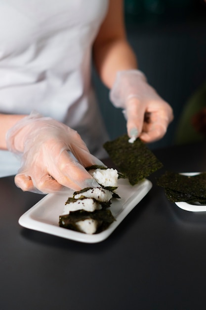 Photo close up on  seaweed snacks