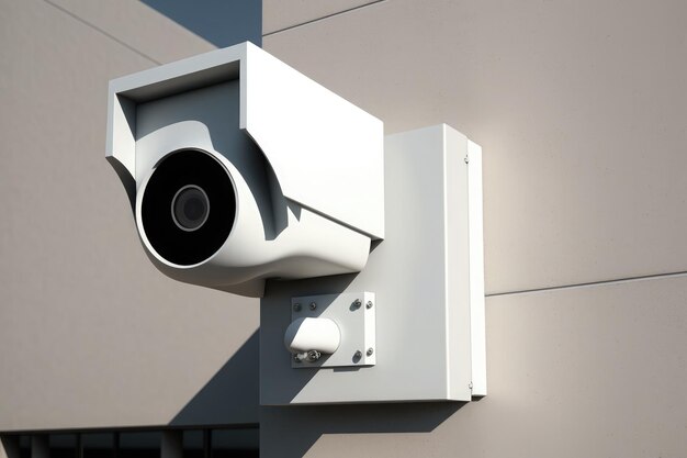 Close up of security camera on modern building wall AI generated