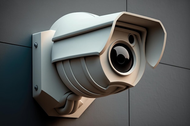 Close up of security camera on modern building wall AI generated