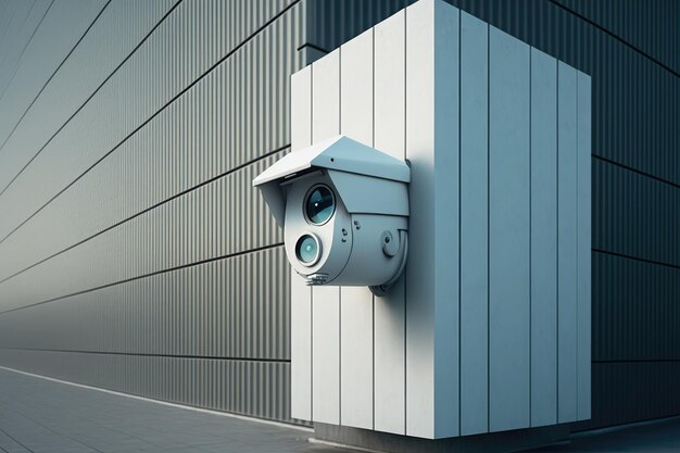 Close up of security camera on modern building wall AI generated