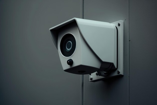 Close up of security camera on modern building wall AI generated