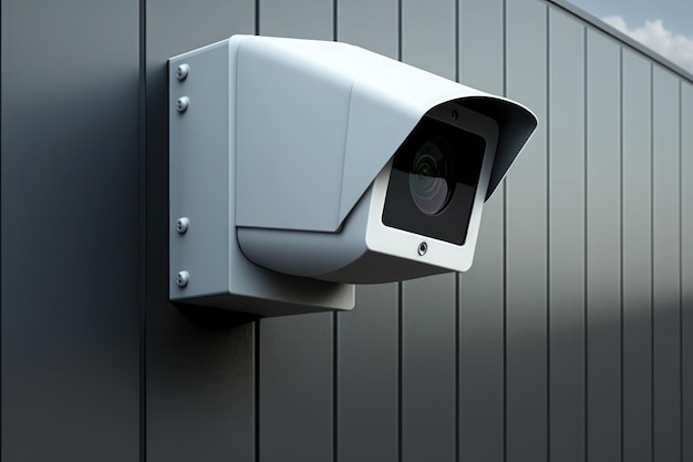 Close up of security camera on modern building wall AI generated