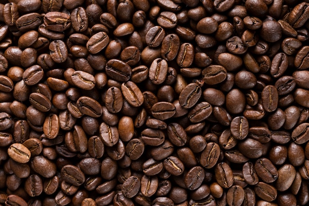 Foto selezione del primo piano dei chicchi di caffè organici