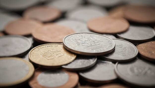 Close up and selective focus point on coin textures