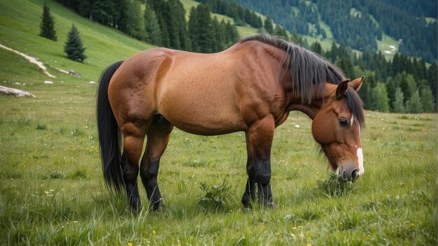 自然の中の静かな馬のクローズアップ