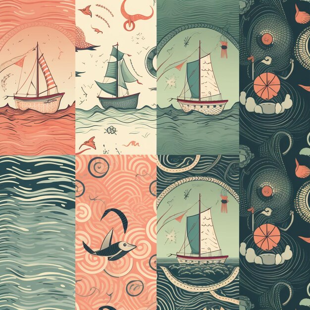 Photo a close up of a series of four different designs of sailboats generative ai