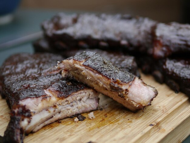 Photo close-up of served beef slices