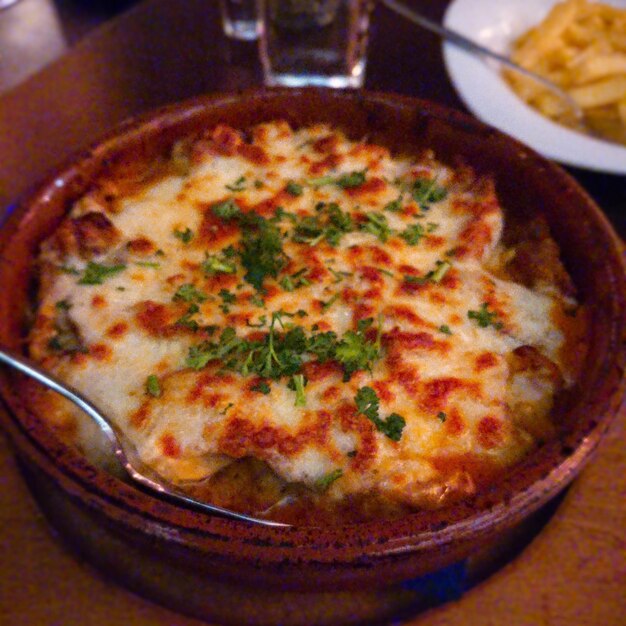 Close-up of served food in plate