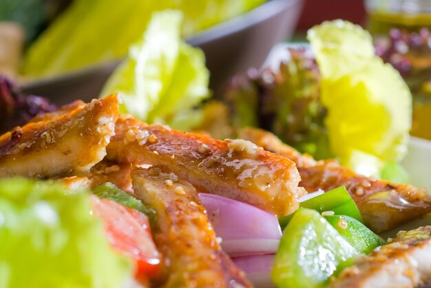 Close-up of served food in plate