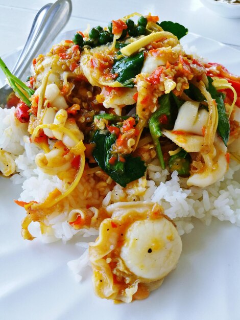 Close-up of served food in plate