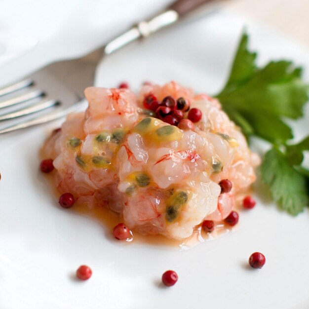 Close-up of served food in plate