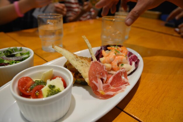 Close-up of served food in plate