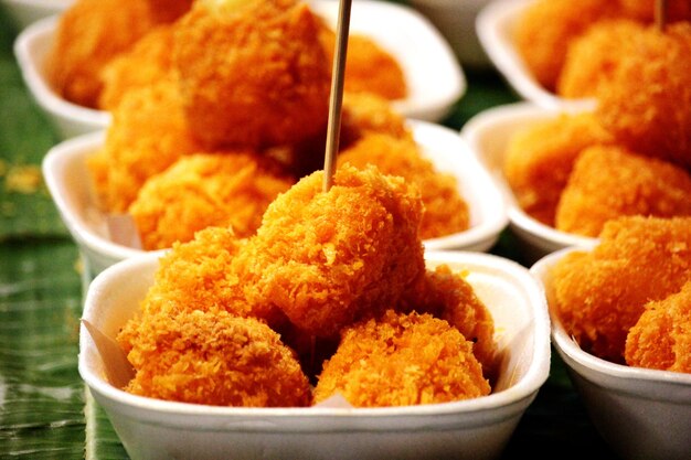 Close-up of served food on table