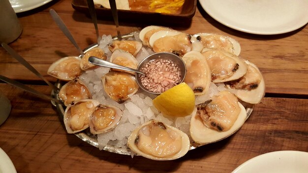 Close-up of served food on table