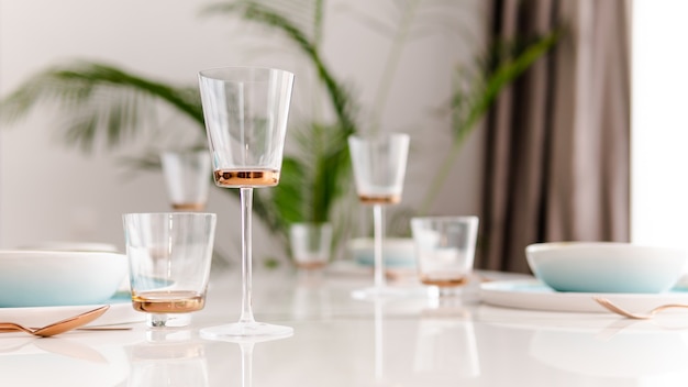 Close-up of served table in a luxury restaurant at the holiday eve