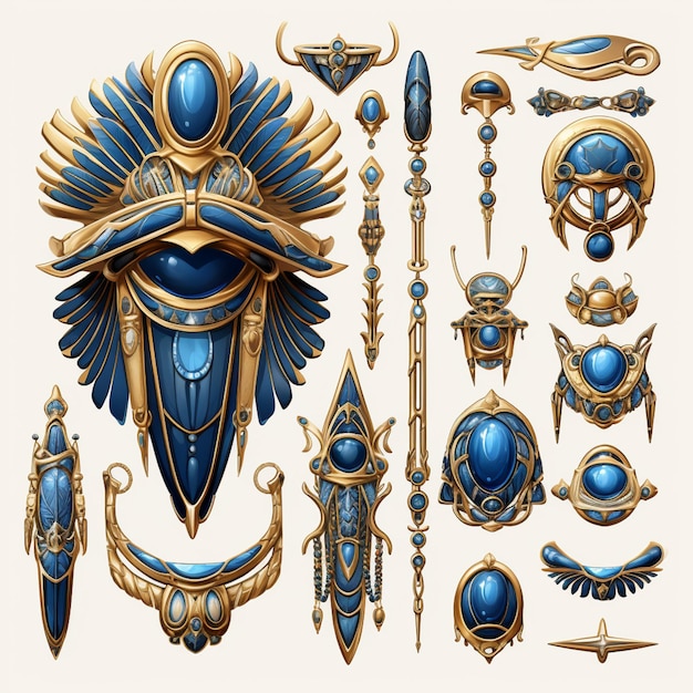 a close up of a set of blue and gold items generative ai