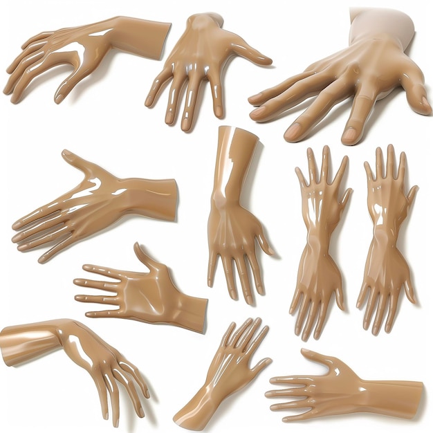 A close up of a set of mannequin hands with different shapes Hand Stock Photos