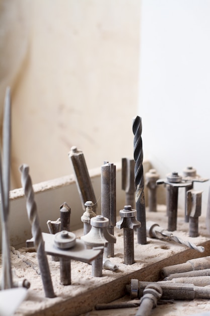 Close-up set of nozzles and heads for the drilling machine